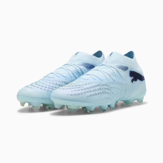 PUMA FUTURE 9 PRO FG/AG MENS - Icy Blue/Blue Jewel, angled front view showing pair of soccer cleats
