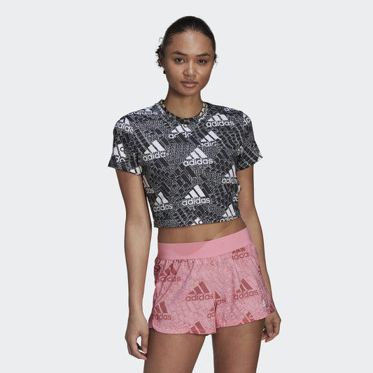 ADIDAS AEROREADY MADE FOR TRAINING LOGO PRINT CROP TEE LADIES