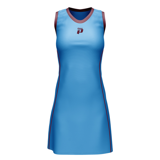 PRIMO ROMA NETBALL DRESS SET SKY / MAROON 12 PIECE
