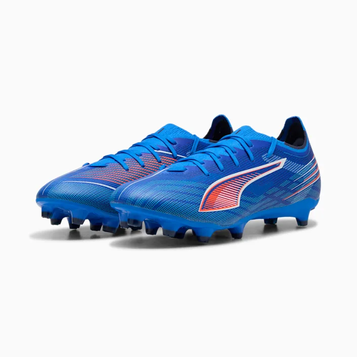 PUMA ULTRA 6 Match FG/AG Mens Soccer Cleats - Ultra Blue/White/Glowing Red, front view pair