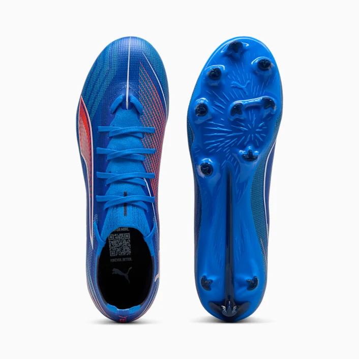 PUMA ULTRA 6 Match FG/AG Mens Soccer Cleats - Ultra Blue, top and sole view pair
