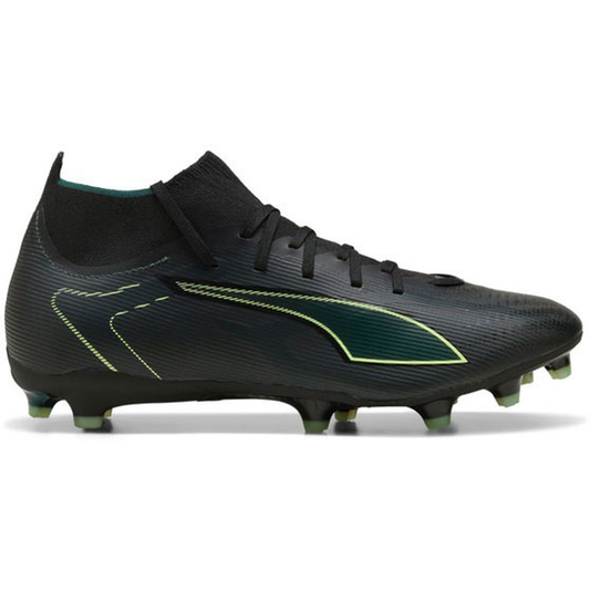 PUMA ULTRA 6 Match+ FG/AG Mens Soccer Cleats - Black/Green Terrain, front view