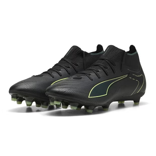 PUMA ULTRA 6 Match+ FG/AG Mens Soccer Cleats - Black/Green Terrain, side view pair