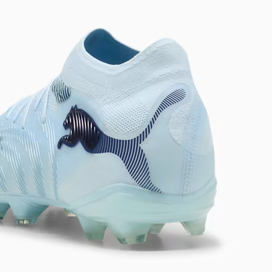 PUMA FUTURE 9 PRO FG/AG MENS - Icy Blue/Blue Jewel, back view heel close-up showing Puma branding