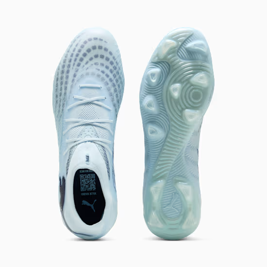 PUMA FUTURE 9 PRO FG/AG MENS - Icy Blue/Blue Jewel, top view and sole view showing rubber stud configuration