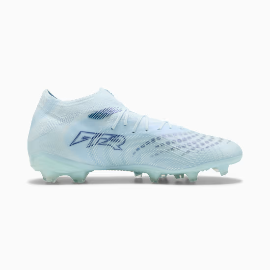 PUMA FUTURE 9 PRO FG/AG MENS - Icy Blue/Blue Jewel, side view showing FUTURE branding on mesh upper
