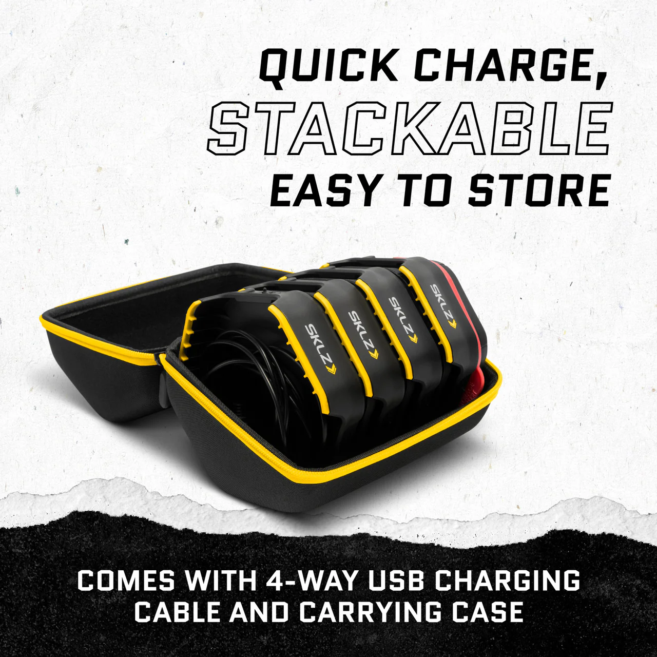 SKLZ REACTIVE FLASH - quick charge stackable pods in carrying case with 4-way USB charging cable