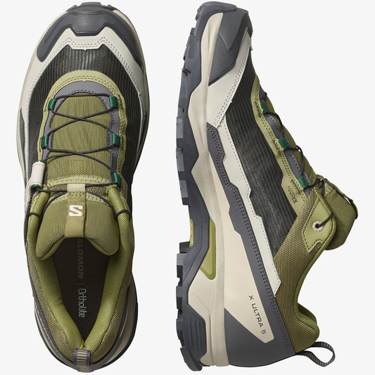 SALOMON X ULTRA 5 MENS Hiking Shoes - Aloe/Asphalt/Eden, top and sole view pair