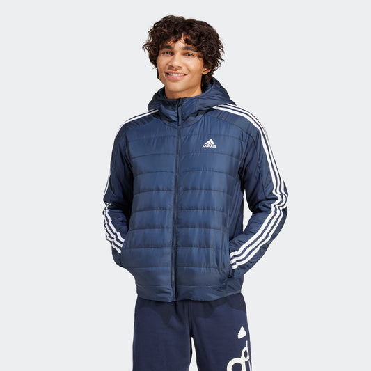 ADIDAS ESSENTIALS 3-STRIPES INSULATED HOODED HYBRID HOODIE JACKET MENS