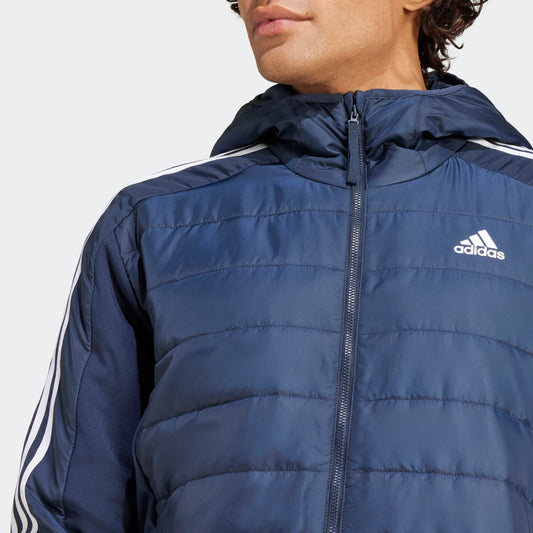 ADIDAS ESSENTIALS 3-STRIPES INSULATED HOODED HYBRID HOODIE JACKET MENS