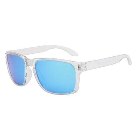 LUNDUN POLARISED SUNGLASSES - Transparent/Blue Revo polarised lenses, side view on white background