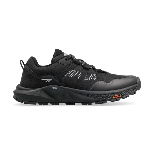 HI-TEC GEO SELLA MENS - Black, side view showing ripstop upper and MD Traction outsole