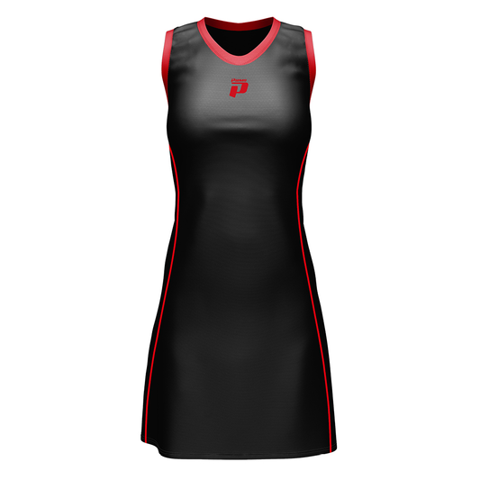 PRIMO ROMA NETBALL DRESS SET BLACK / RED 12 PIECE
