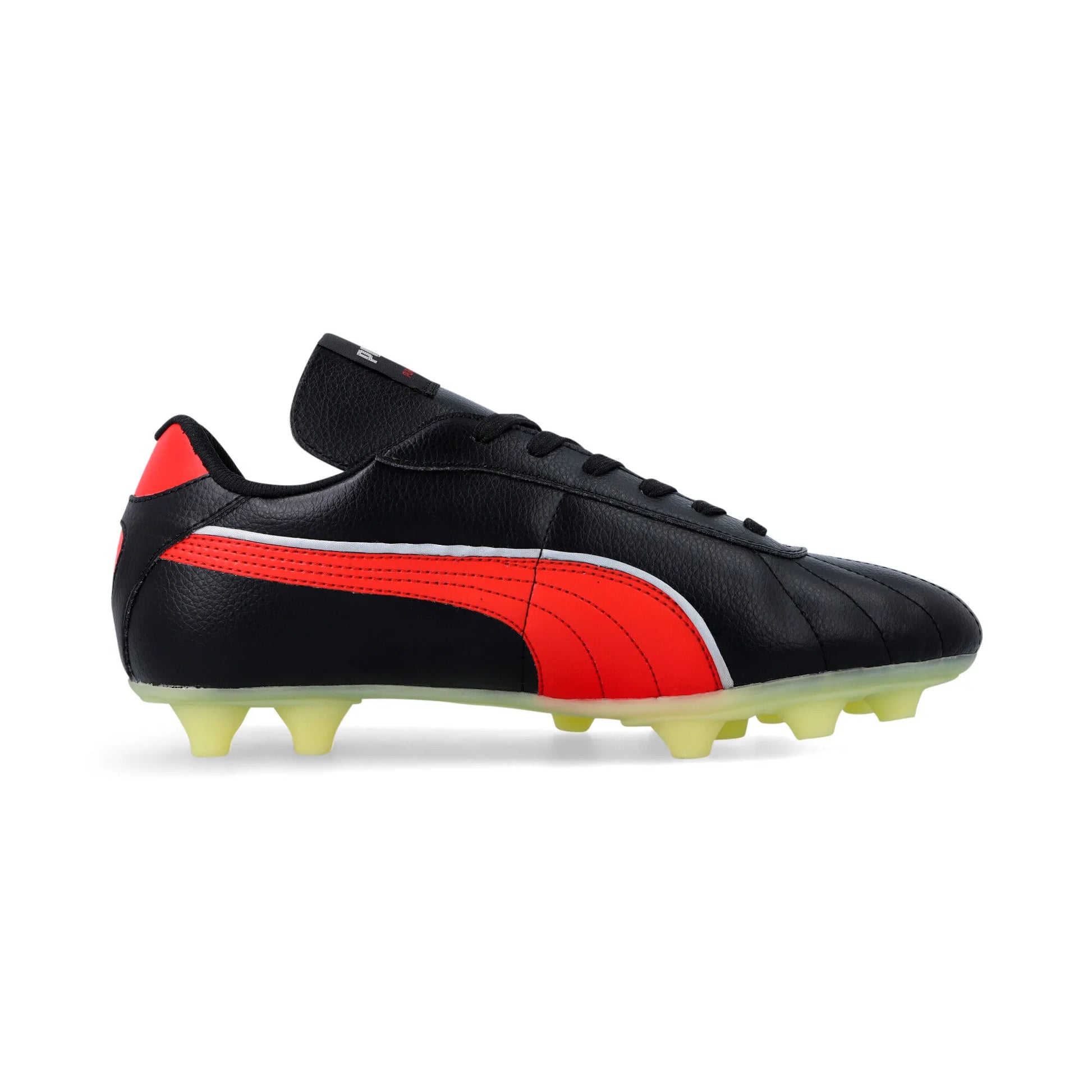 PUMA JOMO SONO KING - Black/Red, medial side view showing red Puma emblem on leather upper