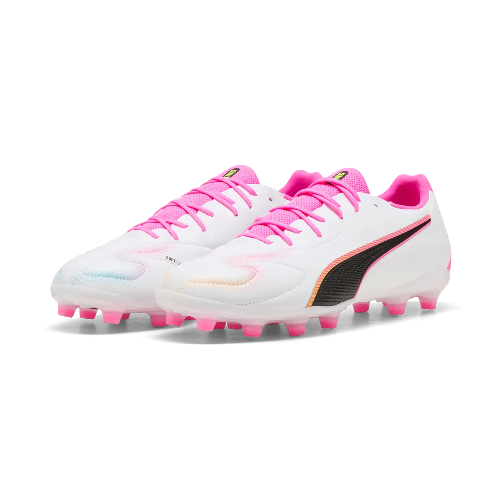 PUMA KING 20 MATCH FG/AG Mens Soccer Cleats - White/Poison Pink/Bright Aqua, front view
