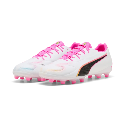 PUMA KING 20 MATCH FG/AG Mens Soccer Cleats - White/Poison Pink/Bright Aqua, front view