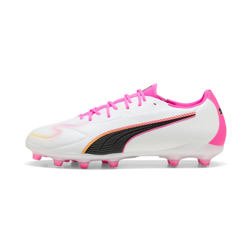 PUMA KING 20 MATCH FG/AG Mens Soccer Cleats - White/Poison Pink/Bright Aqua, side view