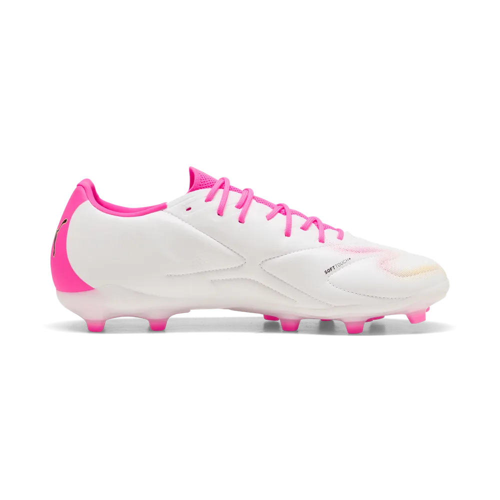 PUMA KING 20 MATCH FG/AG Mens Soccer Cleats - White/Poison Pink, side profile view