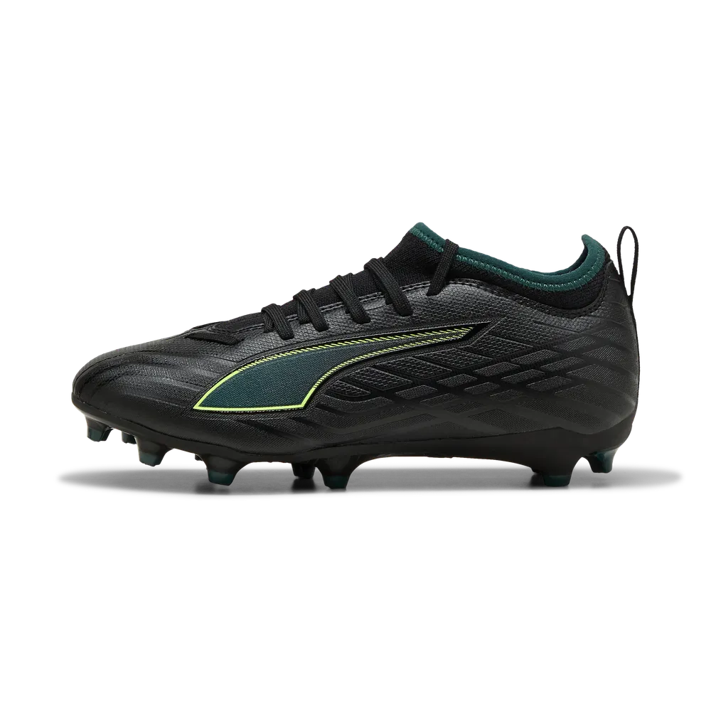 PUMA ULTRA 6 Match FG/AG Junior Soccer Cleats - Black/Green Terrain, side view