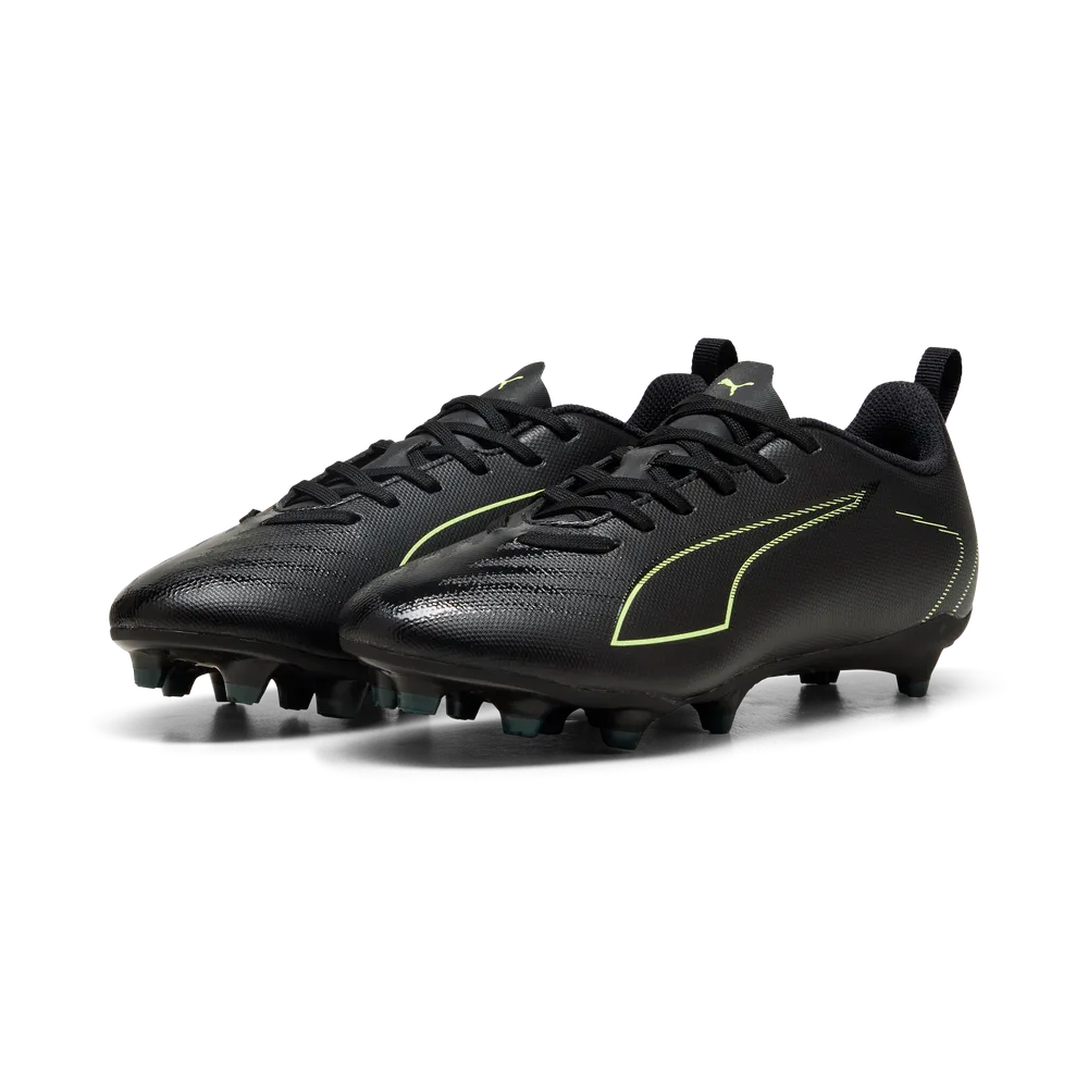 PUMA ULTRA 6 Play FG/AG Junior Soccer Cleats - Black/Green Terrain, side view pair