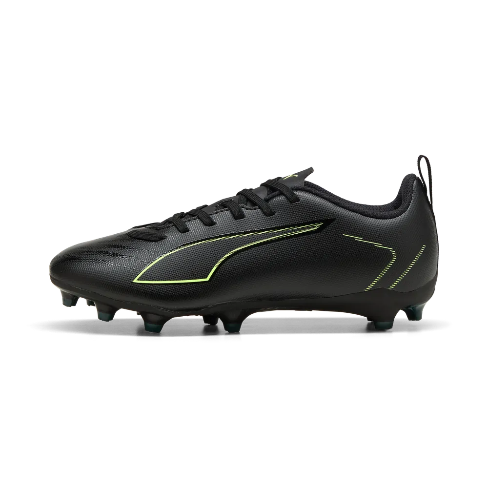 PUMA ULTRA 6 Play FG/AG Junior Soccer Cleats - Black/Green Terrain, side view