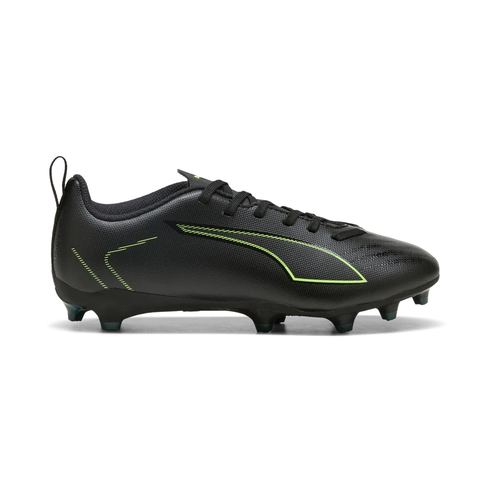 PUMA ULTRA 6 Play FG/AG Junior Soccer Cleats - Black/Green Terrain, outer side view