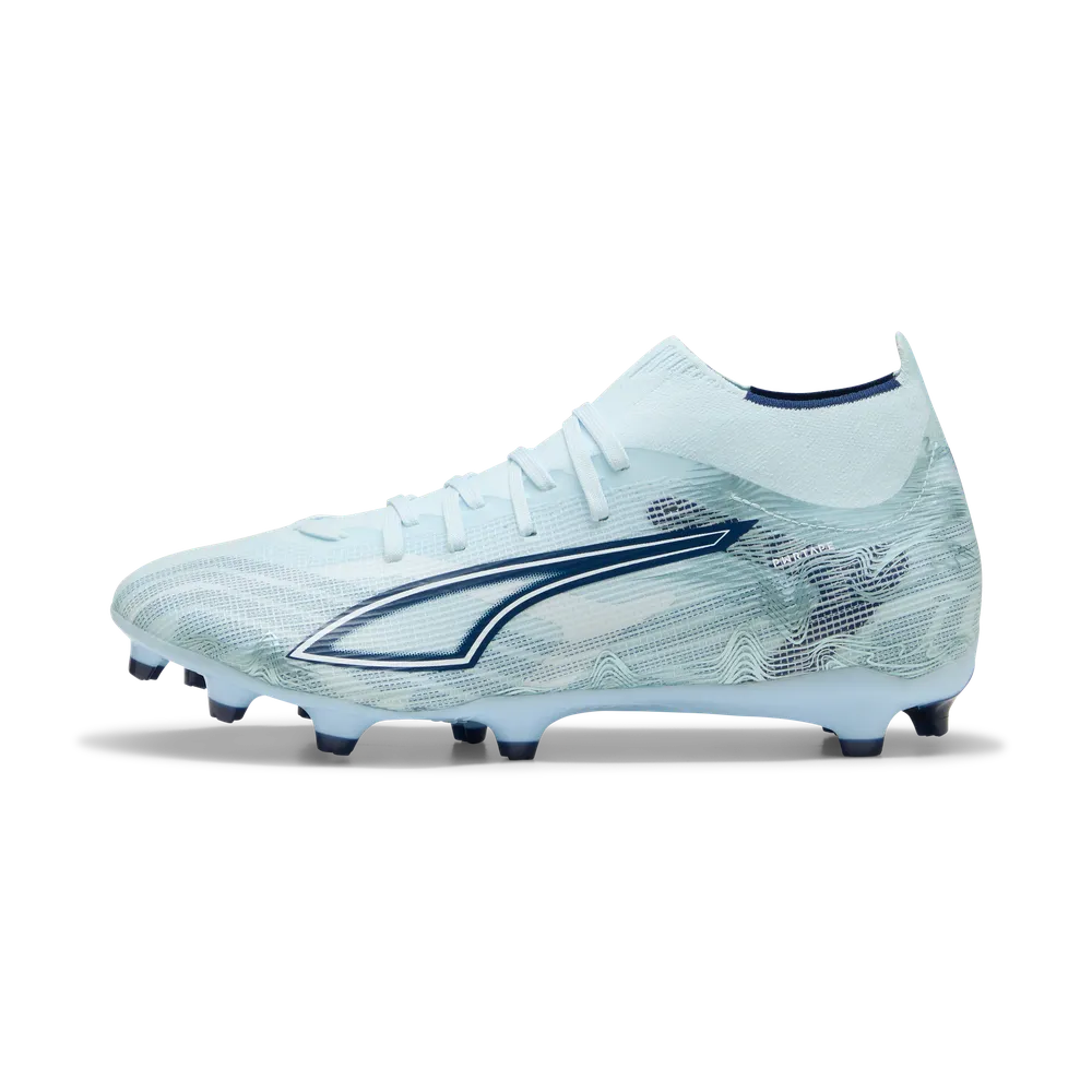 PUMA ULTRA 6 MATCH + FG/AG MENS - Icy Blue/Blue Jewel, side view showing SPEEDSYSTEM outsole and stud pattern