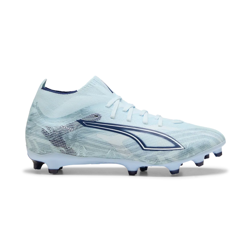 PUMA ULTRA 6 MATCH + FG/AG MENS - Icy Blue/Blue Jewel, outer side view showing engineered mesh upper