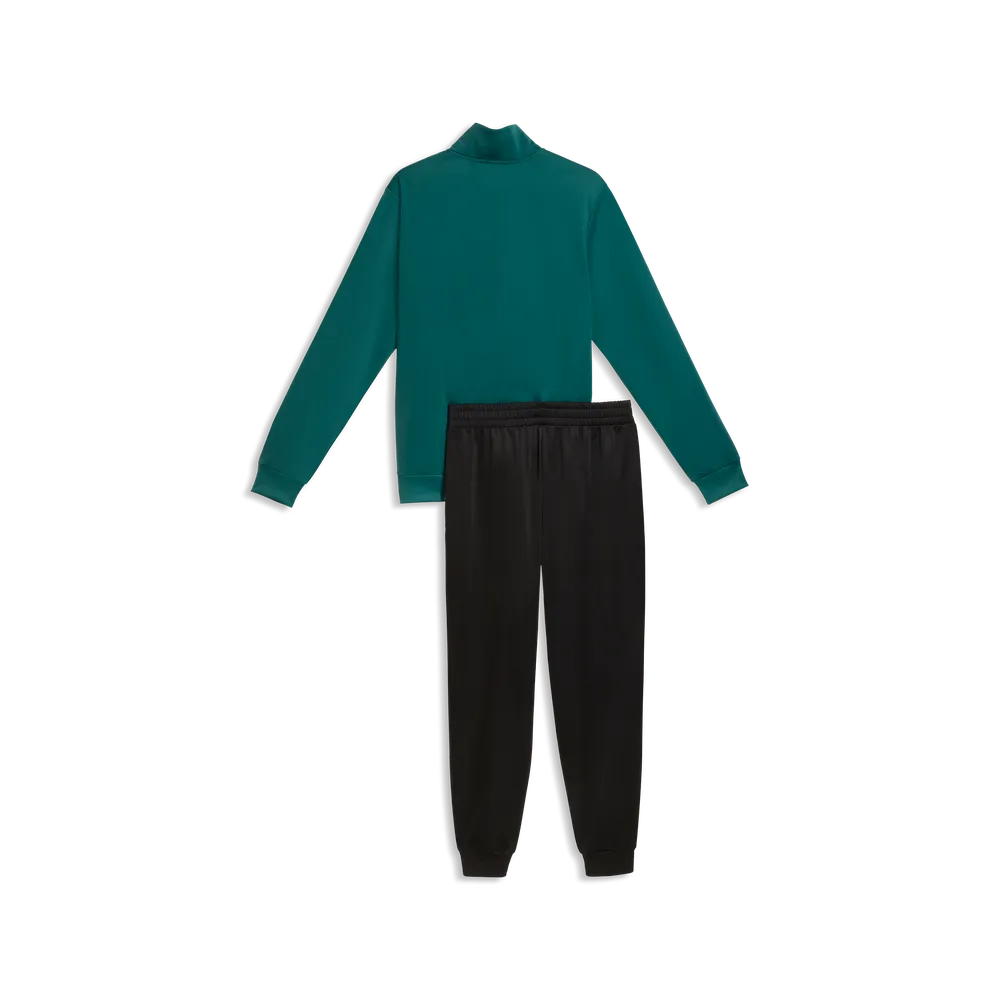 PUMA ESSENTIAL POLY FULL TRACKSUIT MENS - Emerald Ice/Black, back view isolated jacket and pants