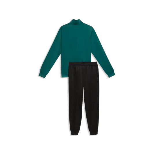 PUMA ESSENTIAL POLY FULL TRACKSUIT MENS - Emerald Ice/Black, back view isolated jacket and pants