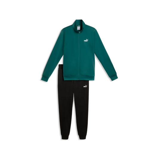 PUMA ESSENTIAL POLY FULL TRACKSUIT MENS - Emerald Ice/Black, front view isolated jacket and pants