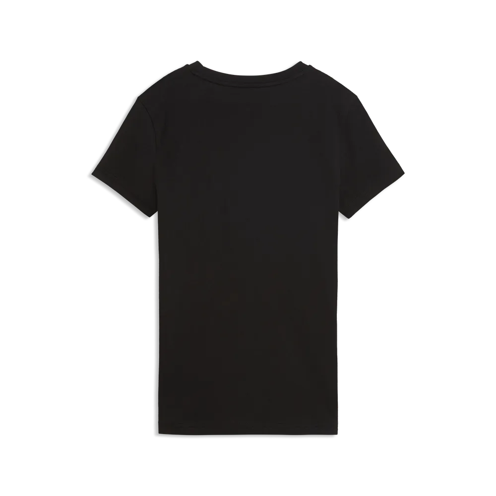 PUMA ESSENTIAL CENTERED CAT SHORT SLEEVE TEE LADIES - Black, back view isolated