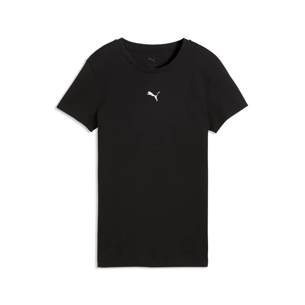 PUMA ESSENTIAL CENTERED CAT SHORT SLEEVE TEE LADIES - Black, front view isolated