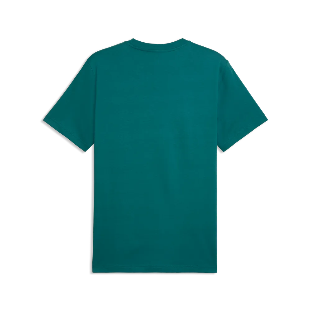 PUMA GRAPHIC WORDING SHORT SLEEVE TEE MENS - Emerald Ice, back view isolated