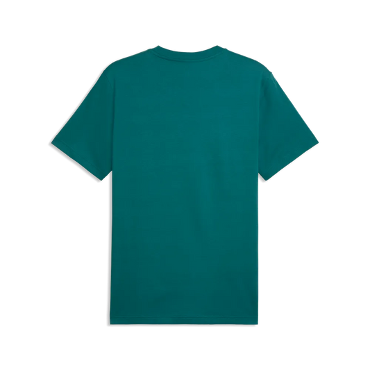 PUMA GRAPHIC WORDING SHORT SLEEVE TEE MENS - Emerald Ice, back view isolated